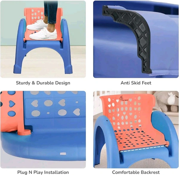 
R for Rabbit Jelly Bean Chair 3 in 1 Multi-Functional Baby Study, Shampoo, Meal | Regular Kids Seating Chair with High Backrest for 1-8 Years Kid, Weight Capacity Upto 40Kgs (Orange Blue)