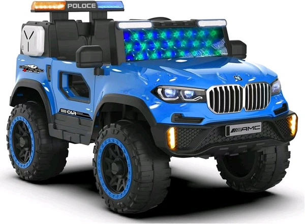Hot Garage ForceXplorer X7 Police Edition 4x4 Battery  Operated Jeep for Kids – Ride-On Electric SUV with Siren Lights, Bluetooth Music, Remote & USB, 12V Rechargeable Car for Boys & Girls (Blue)