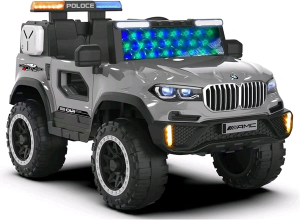 Hot Garage ForceXplorer X7 Police Edition 4x4 Battery Operated Jeep for Kids – Ride-On Electric SUV with Siren Lights, Bluetooth Music, Remote & USB, 12V Rechargeable Car for Boys & Girls (Grey)
