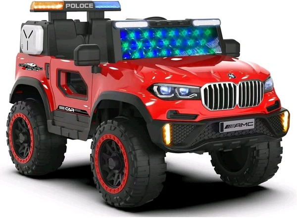 ForceXplorer X7 Police Edition 4x4 Battery Operated Jeep for Kids – Ride-On Electric SUV with Siren Lights, Bluetooth Music, Remote & USB, 12V Rechargeable Car for Boys & Girls (Red)