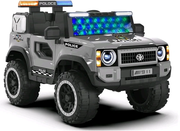 Hot Garage RoadChief P911 Police Edition 4x4 Battery Operated Jeep for Kids | Ride-On Electric SUV with Siren Lights, Bluetooth Music, Remote & USB, 12V Rechargeable Car for Boys & Girls 2-8 (Grey)