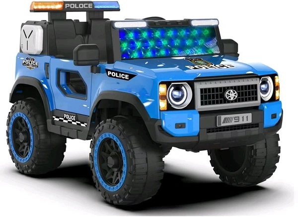 Hot Garage RoadChief P911 Police Edition 4x4 Battery Operated Jeep for Kids | Ride-On Electric SUV with Siren Lights, Bluetooth Music, Remote & USB, 12V Rechargeable Car for Boys & Girls 2-8 (Blue)