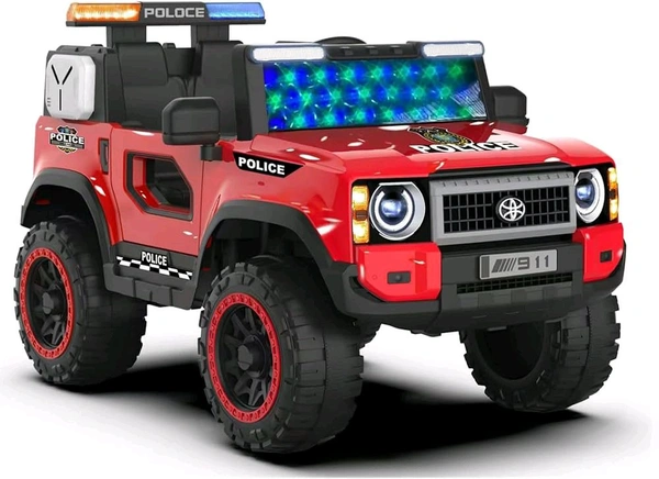 Hot Garage RoadChief P911 Police Edition 4x4 Battery Operated Jeep for Kids | Ride-On Electric SUV with Siren Lights, Bluetooth Music, Remote & USB, 12V Rechargeable Car for Boys & Girls 2-8 (Red)
