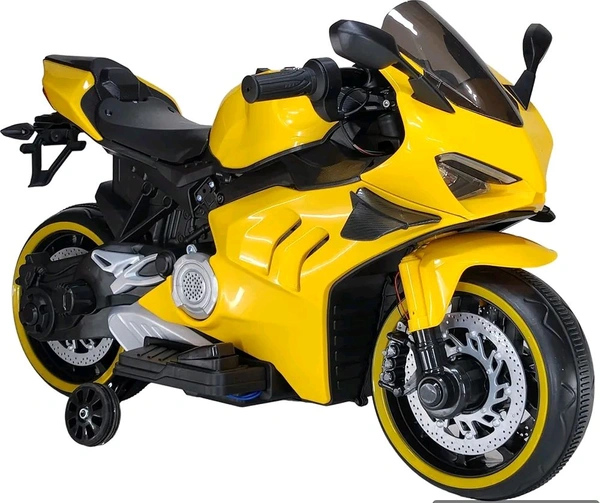 Hot Garage  Jumbo Size Battery Operated Rechargeable Electric Bike for Boys & Girls | 2 Seater Motorbike 2 To 13 Years Children | Big Motorcycle (Yellow)

