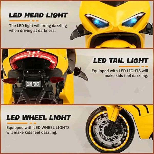 Hot Garage  Jumbo Size Battery Operated Rechargeable Electric Bike for Boys & Girls | 2 Seater Motorbike 2 To 13 Years Children | Big Motorcycle (Yellow)
