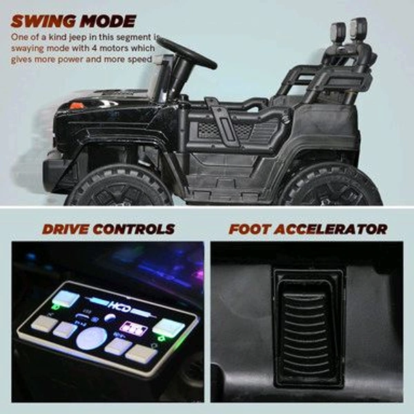 Hot Garage Battery Jeep for Kids 1 to 6 Years | Driving Electric Car Toy Ride on 4x4 Motors | Loading Capacity of 50 Kg | Bluetooth Music Player | Battery Car - Remote Control Manual Steering Drive (Black)