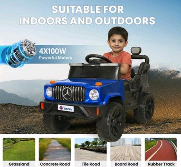 Hot Garage Battery Jeep for Kids 1 to 6 Years | Driving Electric Car Toy Ride on 4x4 Motors | Loading Capacity of 50 Kg | Bluetooth Music Player | Battery Car - Remote Control Manual Steering Drive (Blue)