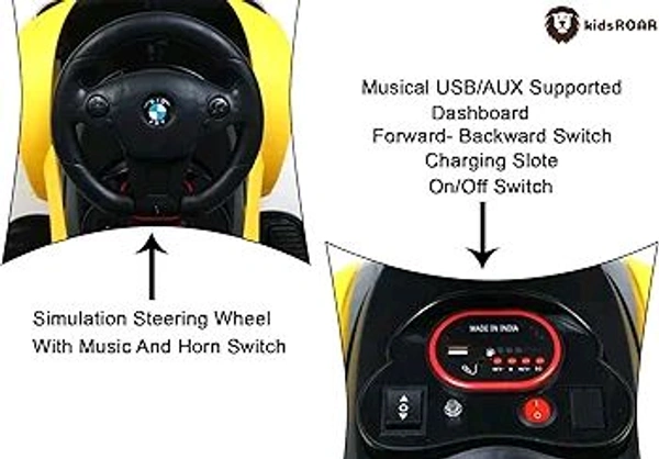 Hot Garage Kids car Battery Operated with USB & Bluetooth Support Music System | Electric Car for Kids Foot Accelerator | Without Remote Control | for 1 Year to 5 Year Kids | Best Gifting Item (Yellow)