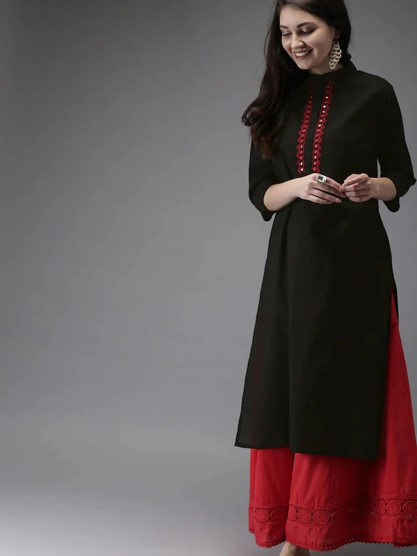 Women's Black Dyed/ Washed Cotton Kurti - Black, S