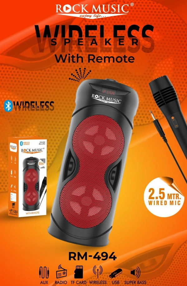 Rock Music Bt Speaker With Mic - Maroon, 3 Months Warranty