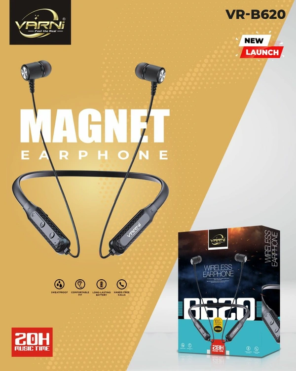 VARNI Newly Launched Magnetic Earphone - Black, 3 Months Guarantee