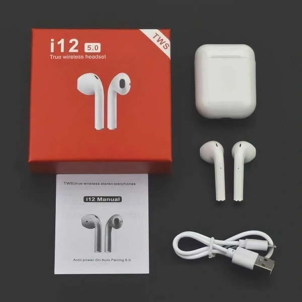 TWS i12 Wireless Earbuds - White, 50, 3 Months