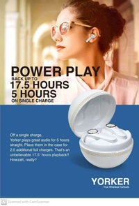 Yorker Wireless Buds With Cricket Ball Case - White