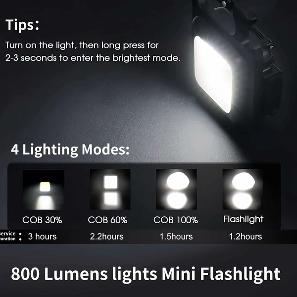 COB Mini Flashlight Keyring  - Black, 3 Months Warranty