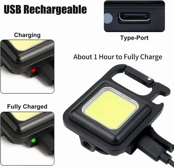 COB Mini Flashlight Keyring  - Black, 3 Months Warranty