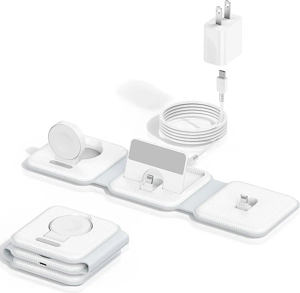 The LD Network  3 in One Charger For iphone iWatch And Airpods  - White, 3 Months Warranty