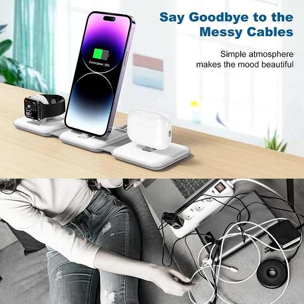 The LD Network  3 in One Charger For iphone iWatch And Airpods  - White, 3 Months Warranty
