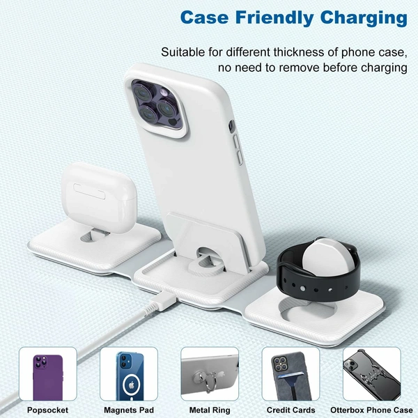 The LD Network  3 in One Charger For iphone iWatch And Airpods  - White, 3 Months Warranty