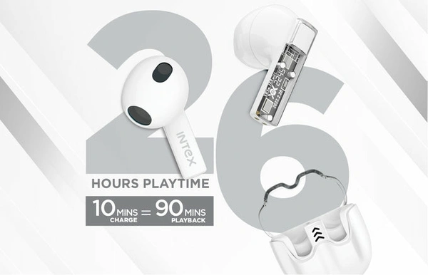 Intex Crystal True Wireless Earbuds  - White, 1 Year Warranty