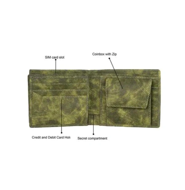 Aspora- Textured Bi Fold Wallet - Green, FS
