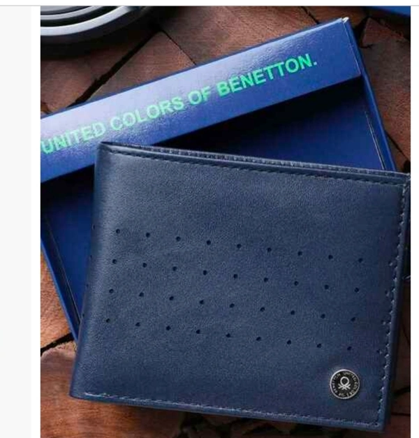 United Colors Of Benetton- Bi Fold Wallet with perforations - Navy Blue, Tan, OS