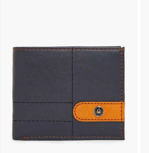 United Colors Of Benetton- Bi Fold Wallet with stitched accent - navy blue, tan, OS