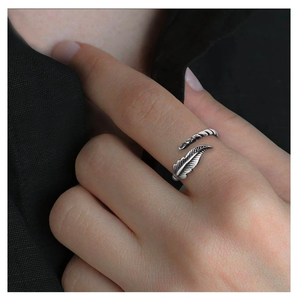 Avni by Giva- Siver Leaf Ring - Silver, Adjustable Size