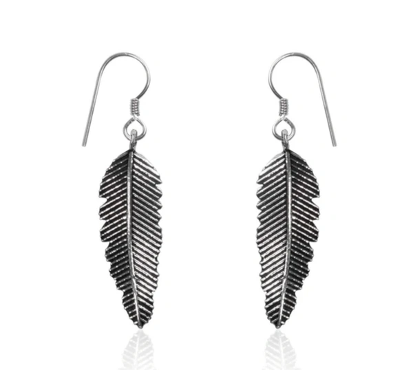 Avni by Giva- Silver Leaf Drop Earrings - Oxidised Silver, Standard