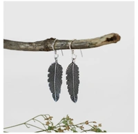 Avni by Giva- Silver Leaf Drop Earrings - Oxidised Silver, Standard