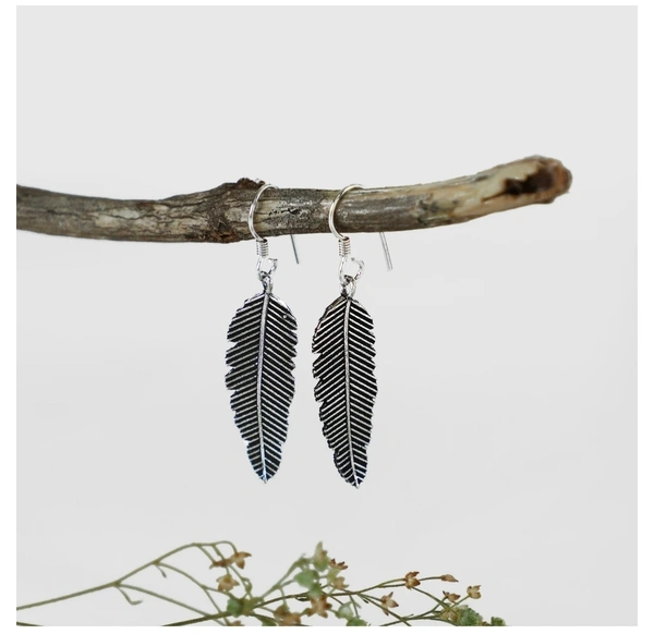 Avni by Giva- Silver Leaf Drop Earrings - Oxidised Silver, Standard