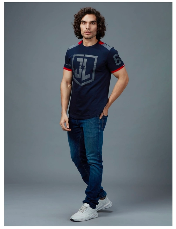 The Souled Store Justice League: Logo Drop Cut T-Shirt - Navy Blue, XS,S,M,L,XL,XXL