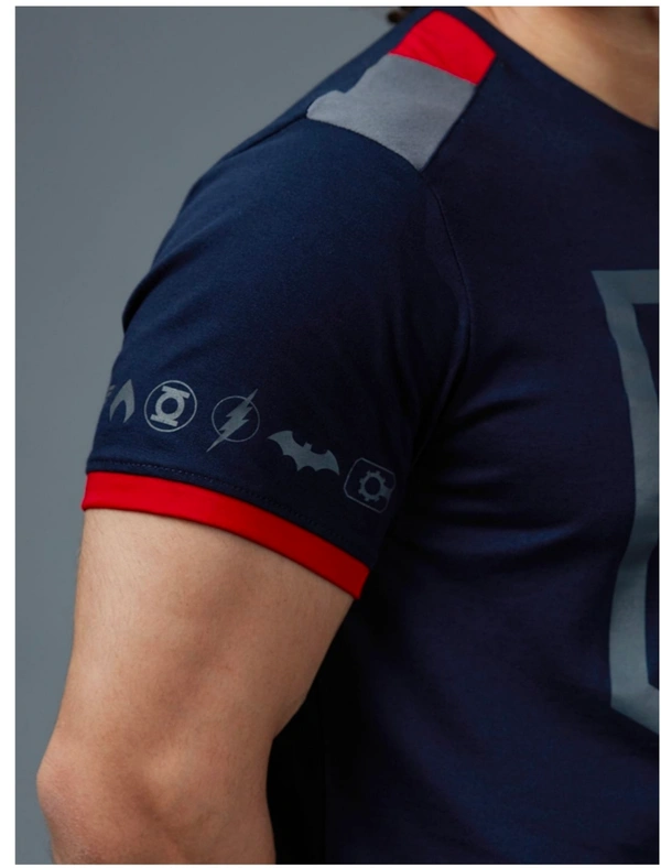 The Souled Store Justice League: Logo Drop Cut T-Shirt - Navy Blue, XS,S,M,L,XL,XXL