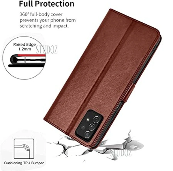 a13 4g pu leath STUDOZ Flip Cover for Samsung Galaxy A13 4G | PU Leather Foldable Stand Card Pockets Front & Back Full Protection Wallet Back Cover Case for Samsung Galaxy A13 4G (Brown)