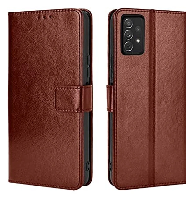 a13 4g pu leath STUDOZ Flip Cover for Samsung Galaxy A13 4G | PU Leather Foldable Stand Card Pockets Front & Back Full Protection Wallet Back Cover Case for Samsung Galaxy A13 4G (Brown)