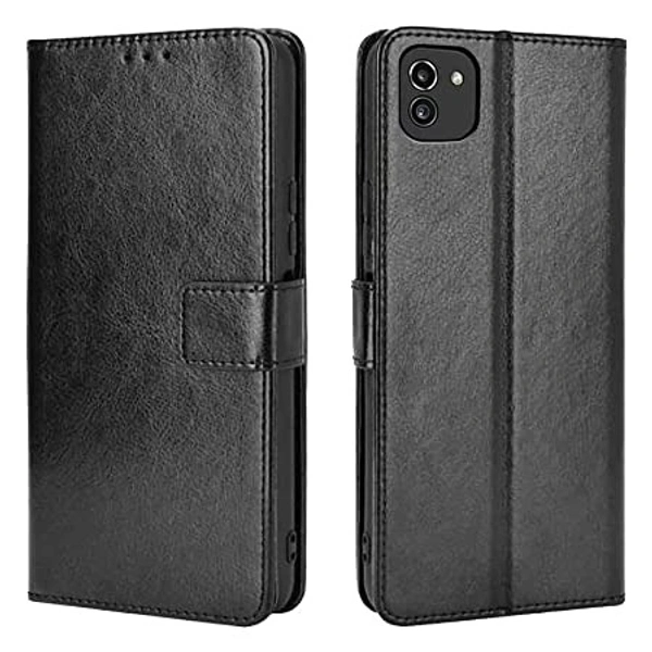 LEATH STUDOZ Flip Cover for Samsung Galaxy A03 | PU Leather Foldable Stand Card Pockets Front & Back Full Protection Wallet Back Cover Case for Samsung Galaxy A03 (Black) - MIX COLOR