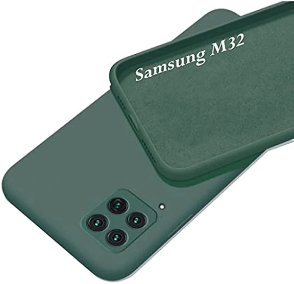 Samsung Galaxy M32 Mobistyle Slim Matte Liquid Silicon TPU Shockproof Slim Back Cover Case for Samsung M32 (Dark Green) - Green