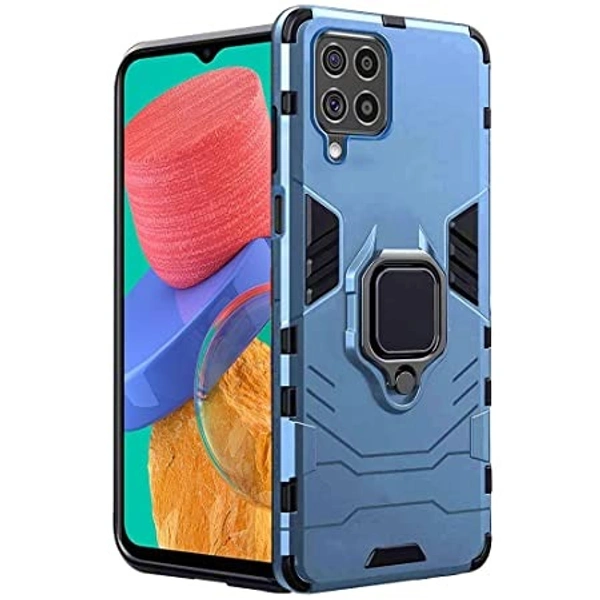 Samsung Galaxy M33 5G (Blue) TheGiftKart Tough Armor Samsung Galaxy M33 5G Bumper Back Case Cover | Ring Holder & Kickstand in-Built | 360 Degree Protection Back Case Cover for Samsung Galaxy M33 5G (Blue)