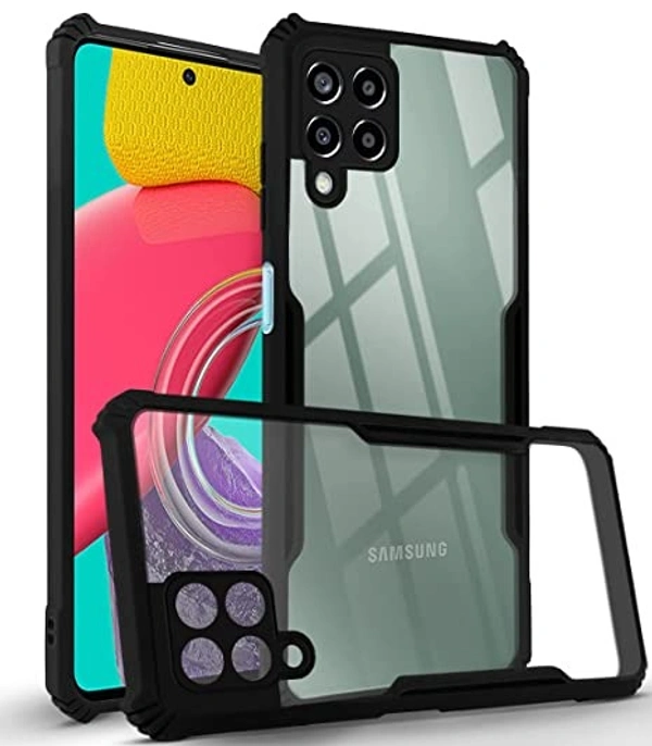 Samsung Galaxy M53 5G (Crystal Glass Back Jkobi Back Cover Case for Samsung Galaxy M53 5G (Crystal Glass Back | Camera Protection | Shockproof Bumpers | Professional Black)