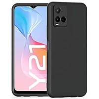 Vivo Y21 Y21s Y21G WOW IMAGINE For Vivo Y21 Y21s Y21G Ultra Slim Soft Rubberised Back Cover Inner Velvet Fabric Lining Matte Silicone Flexible Camera Protection Back Case - Black