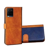 Vivo Y21 (Brown::Blue) Casomine Vivo Y21 Soft Leather Wallet Flip Case Kick Stand with Magnetic Lightweight Slim Flip Cover for Vivo Y21 (Brown::Blue)