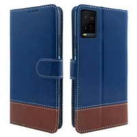 Vivo Y21 2021 / Vivo Y33s Pikkme Vivo Y21 2021 / Vivo Y33s Flip Cover Leather Finish Wallet Back Case for Vivo Y21 2021 / Vivo Y33s (Blue & Brown)