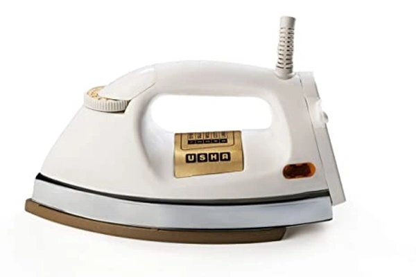 Usha EI 3710 Heavy Weight 1000-Watt Dry Iron with Golden American Heritage Soleplate, 1.75 Kg(White)