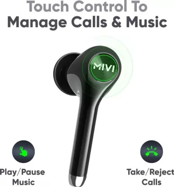 Mivi DuoPods M80 True Wireless Bluetooth Earbuds with Qualcomm Aptx, Studio Sound, Powerful Bass, 30 Hours of Battery and Ear pods with Touch Control Bluetooth Headset (Black, True Wireless)