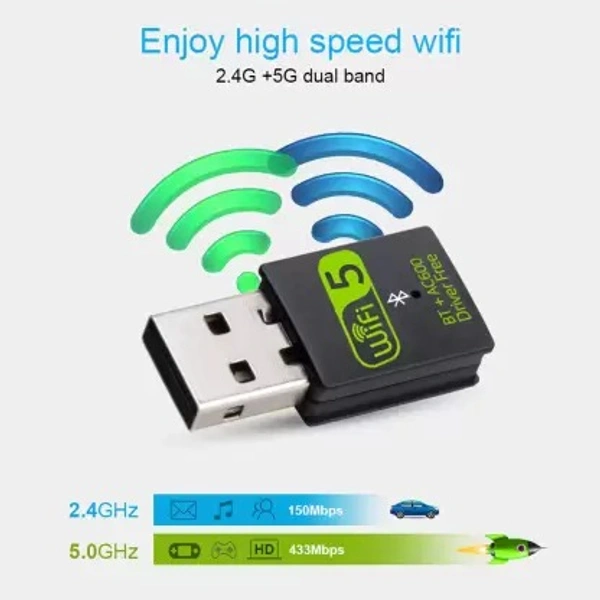 600Mbps for Laptop/Desktop(wifi) USB Adapter (Black) UNIY 2 in one 5G+2.4G wireless+Bluetooth USB dongle 600Mbps for Laptop/Desktop(wifi) USB Adapter (Black)
