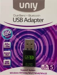 600Mbps for Laptop/Desktop(wifi) USB Adapter (Black) UNIY 2 in one 5G+2.4G wireless+Bluetooth USB dongle 600Mbps for Laptop/Desktop(wifi) USB Adapter (Black)