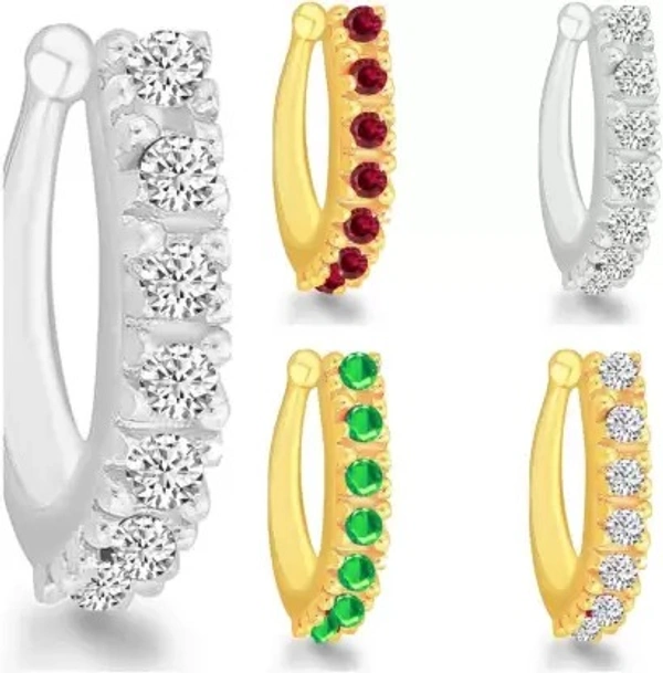Copper, Brass, Crystal, Stone Nose Ring (Pack of 5) AMAAL Cubic Zirconia, Diamond Silver, Gold-plated Plated Copper, Brass, Crystal, Stone Nose Ring (Pack of 5)