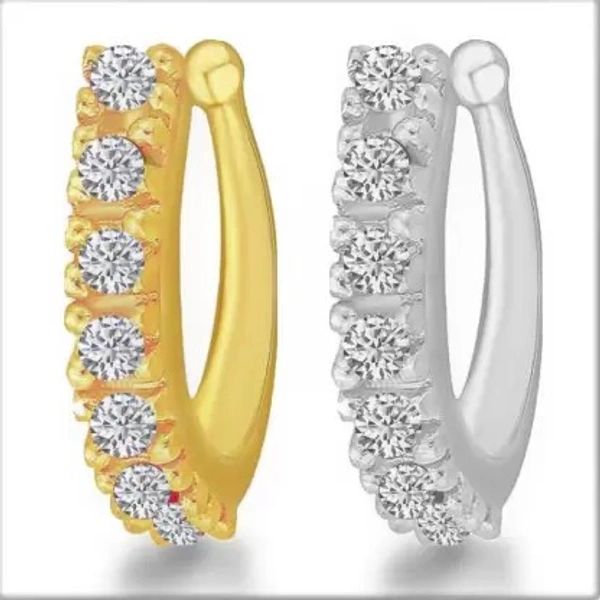 Plated Copper, Brass, Stone Nose Ring (Pack of 2) MEENAZ Cubic Zirconia, Diamond, Crystal Gold-plated, Silver Plated Copper, Brass, Stone Nose Ring (Pack of 2)