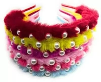 Studded Fur Hair Band for Kids Hair Band (Multicolor) Myra Collection Premium Quality Pearl Studded Fur Hair Band for Kids Hair Band (Multicolor)