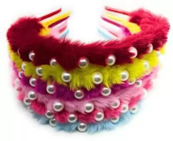 Studded Fur Hair Band for Kids Hair Band (Multicolor) Myra Collection Premium Quality Pearl Studded Fur Hair Band for Kids Hair Band (Multicolor)