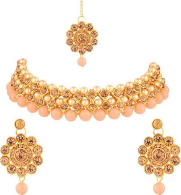Plated Alloy Necklace, Earring And Maang Tikka Set Rhosyn Women And Girls Gold Plated Alloy Necklace, Earring And Maang Tikka Set - One Size, Multi